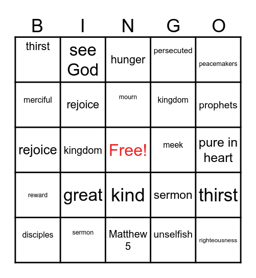 The Beatitudes Bingo Card