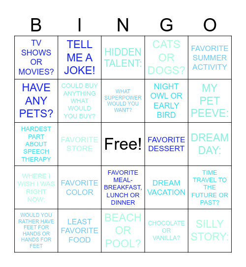 GET TO KNOW ME BINGO Card