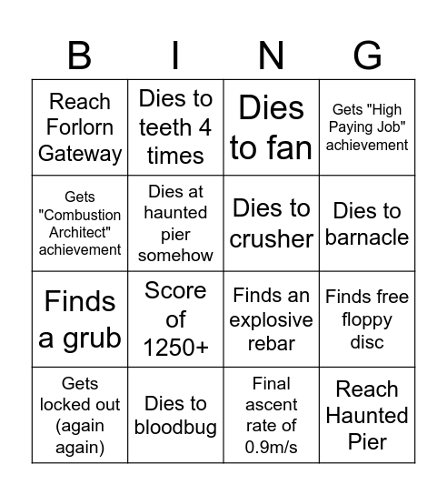 Jerma White Knuckle Bingo Card