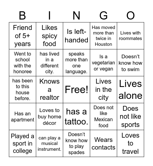 Housewarming: Find the Guest Bingo Card