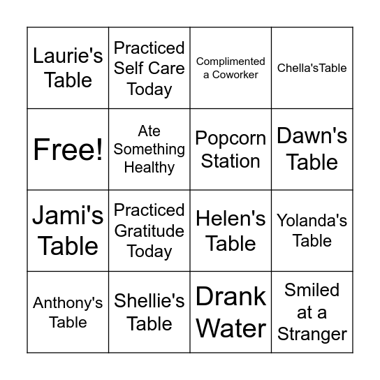 Craft Sale/Wellness Bingo Card