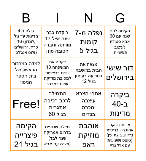יומולדת 60 לקורין Bingo Card