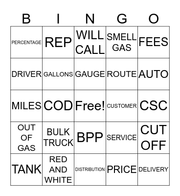 Suburban Propane Bingo Card