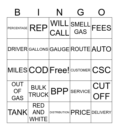 Suburban Propane Bingo Card