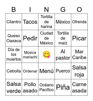 Vocabulario de México Bingo Card