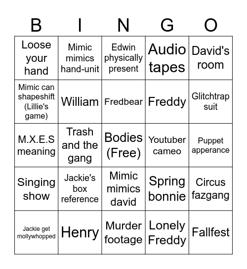Secret of the mimic Bingo Card