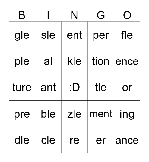 le’s, tion, ture Bingo Card