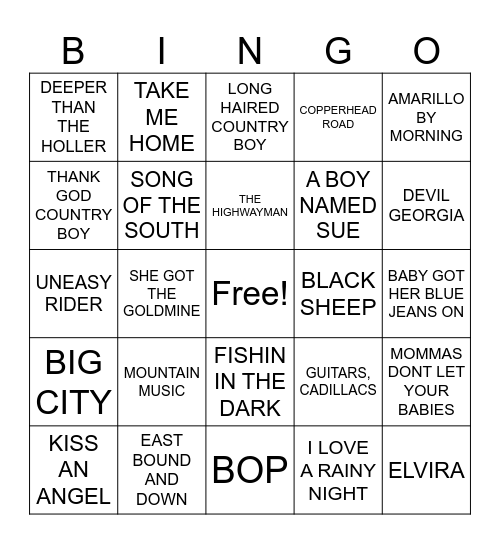 The Cowboy's country classics Bingo Card