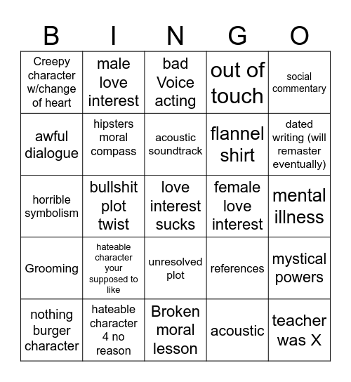 Don't Nod Bingo Card Bingo Card