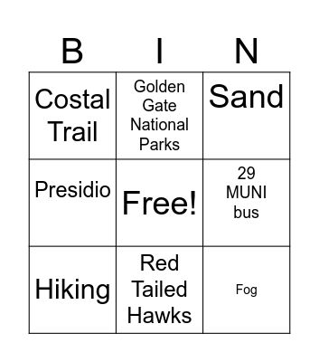 Baker Beach Bingo Card