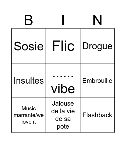 Pire soirée Bingo Card
