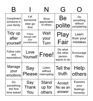 Respect Bingo Card