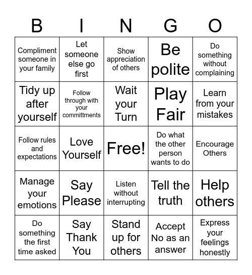 Respect Bingo Card