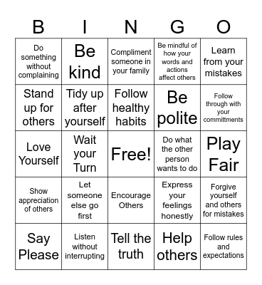 Respect Bingo Card