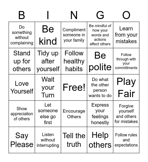 Respect Bingo Card