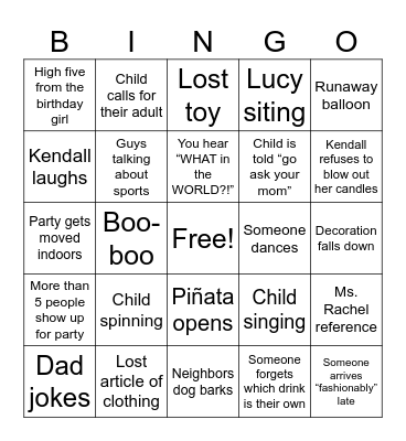 Birthday Party Bingo Card