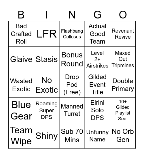 Onslaught Bingo Card
