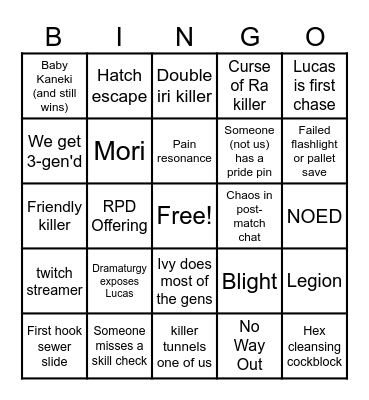DBD MG Bingo Card