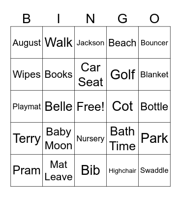 Belle's Baby Shower Bingo Card