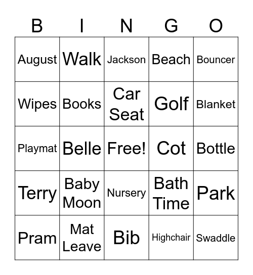 Belle's Baby Shower Bingo Card