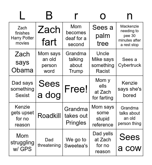 ROAD TRIP!!! Bingo Card
