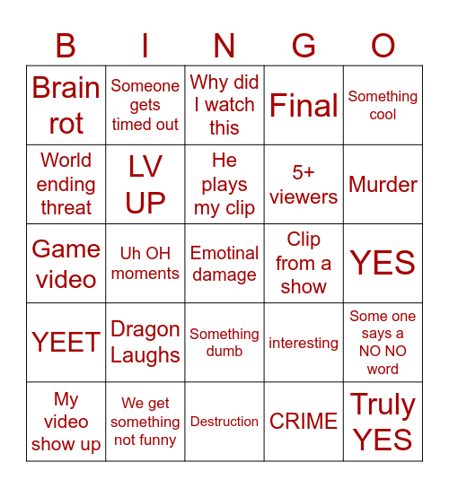 Dragonray stream bingo Card