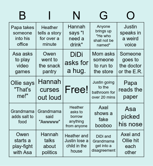 Hinkle Bingo!! Are ya' ready folks?! Bingo Card