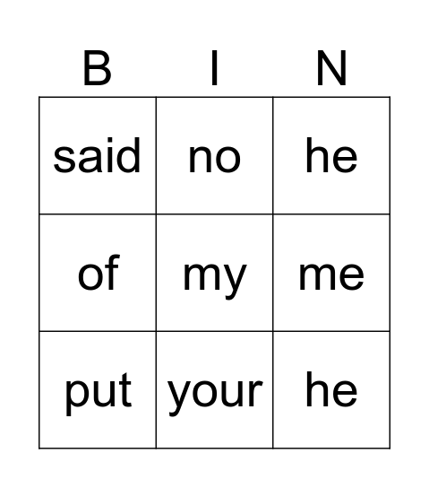 Red Word Bingo Card