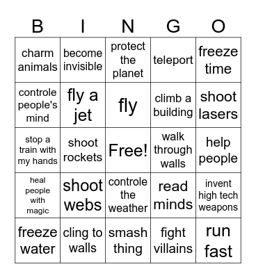superpowers and skills Bingo Card