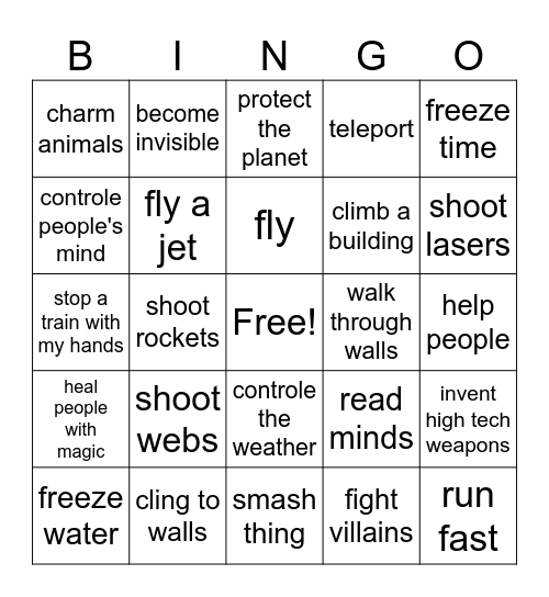 superpowers and skills Bingo Card