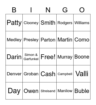 LCCOA Music Vidio Bingo Card