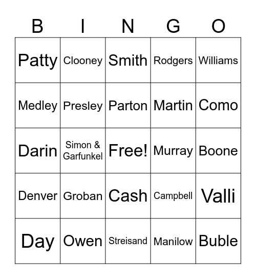 LCCOA Music Vidio Bingo Card