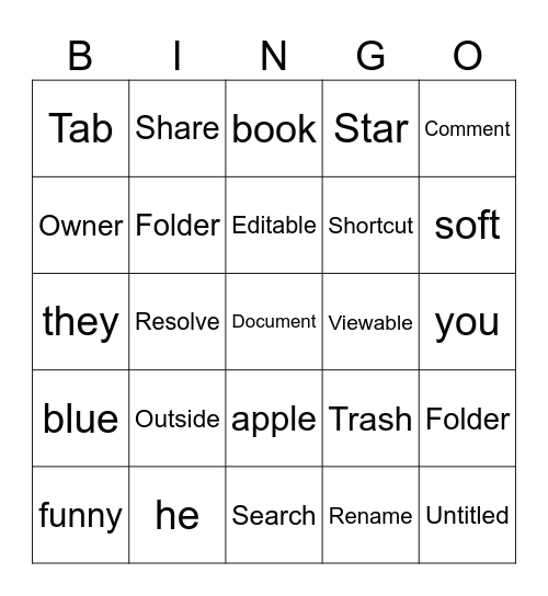 Google Docs Bingo Card
