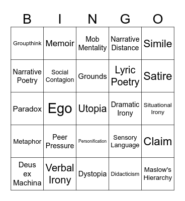 English 10 BingoC Bingo Card