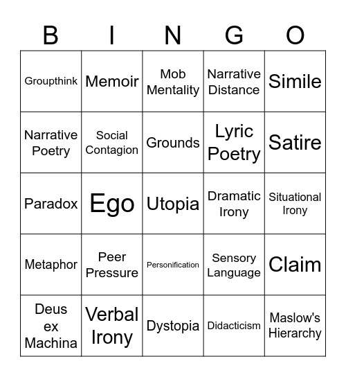 English 10 BingoC Bingo Card