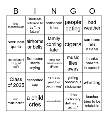 Graduation Bingo Card