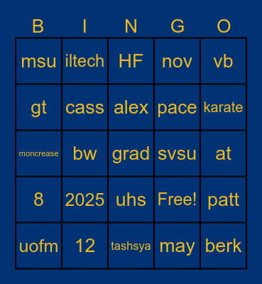 Senior Send Off Squares Bingo Card