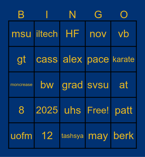Senior Send Off Squares Bingo Card