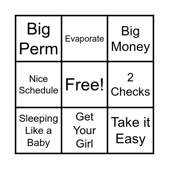 Big Money Bingo Card