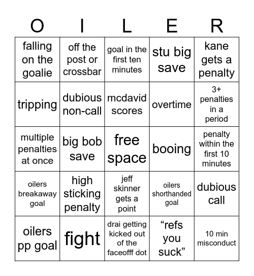 oilers bingo Card