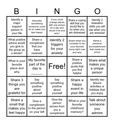 Therapy Bingo Card