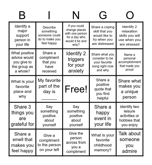 Therapy Bingo Card