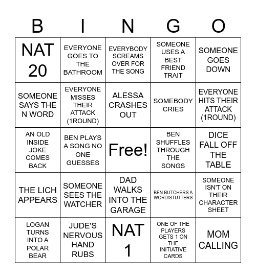 DND Bingo Card
