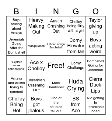Love Island Bingo Card