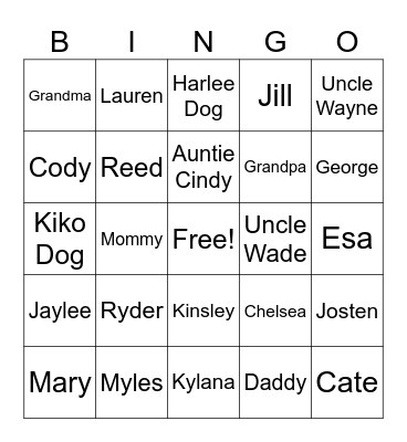 Family and friends Bingo Card
