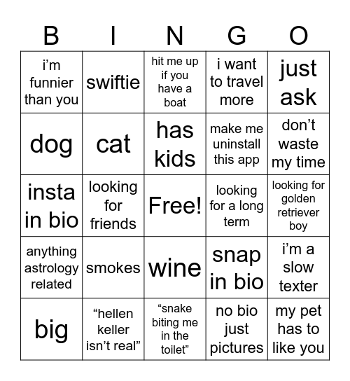 hinge bingo 2.0 Bingo Card