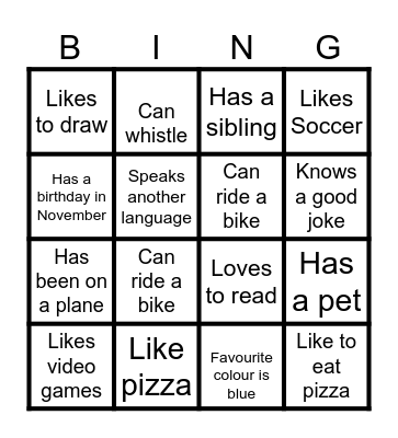 Getting to Know you Bingo Card