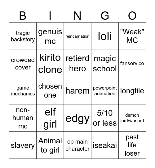issakai bingo Card