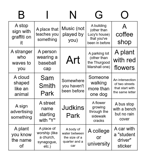 Seattle Central District Walk Bingo (check off what you see/hear) Bingo Card