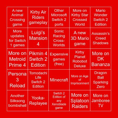 Switch 2 Direct June 2025 Bingo Card